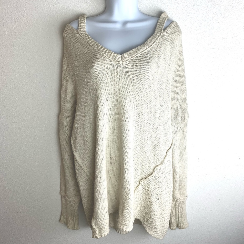 Anthropologie Between Me & You open shoulder sweater cream boho shirt oversized
